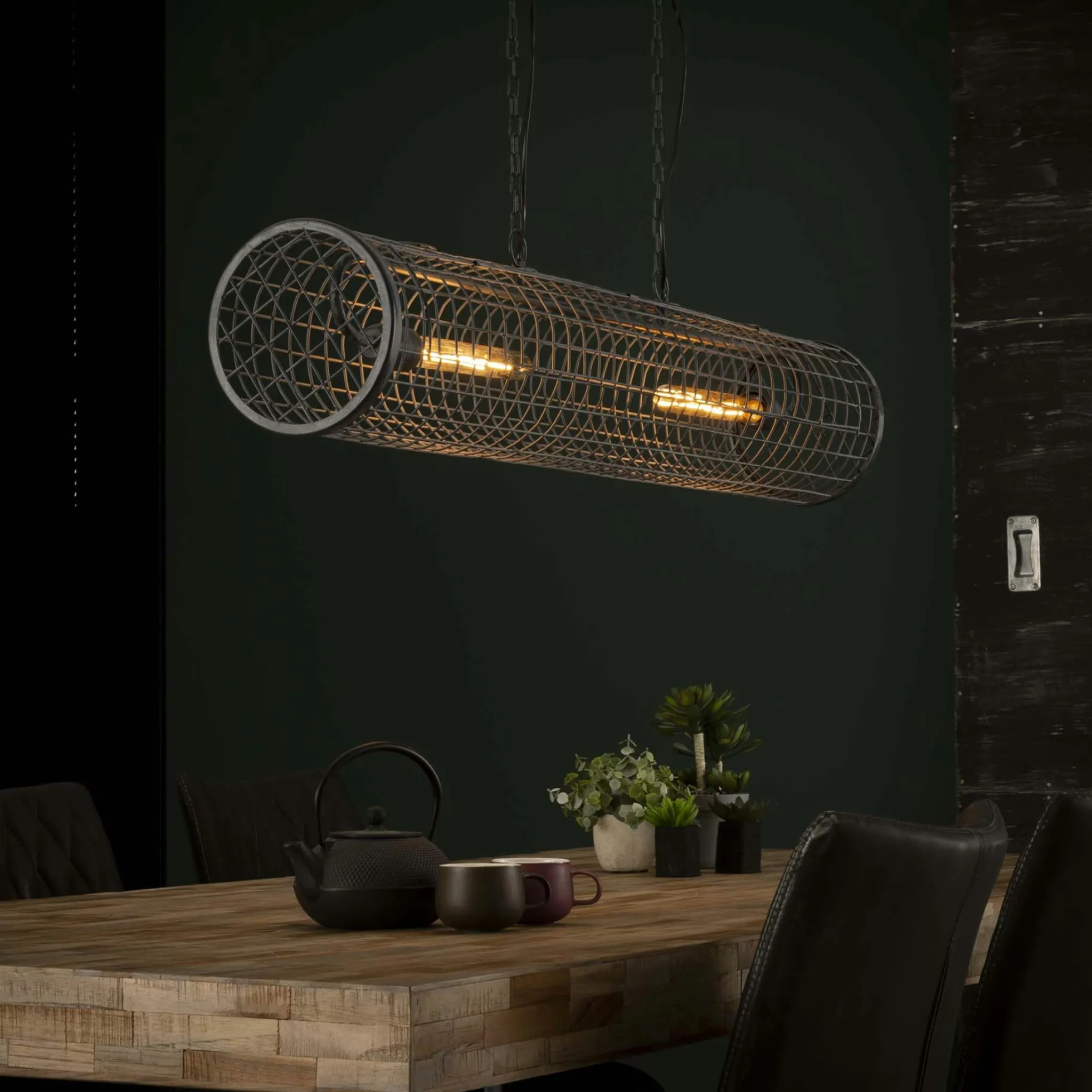Suspension industrielle cylindre grillagé 2 lampes RALF