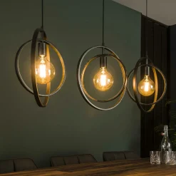 Suspension industrielle 3 lampes anneaux croisés TRIBECA