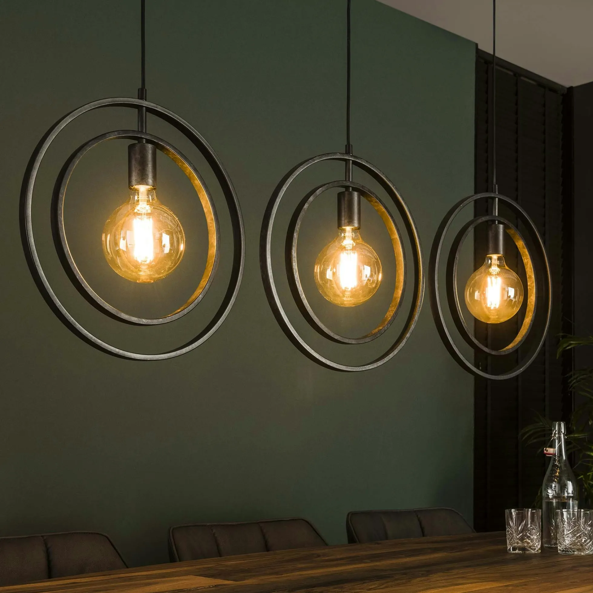 Suspension industrielle 3 lampes anneaux croisés TRIBECA