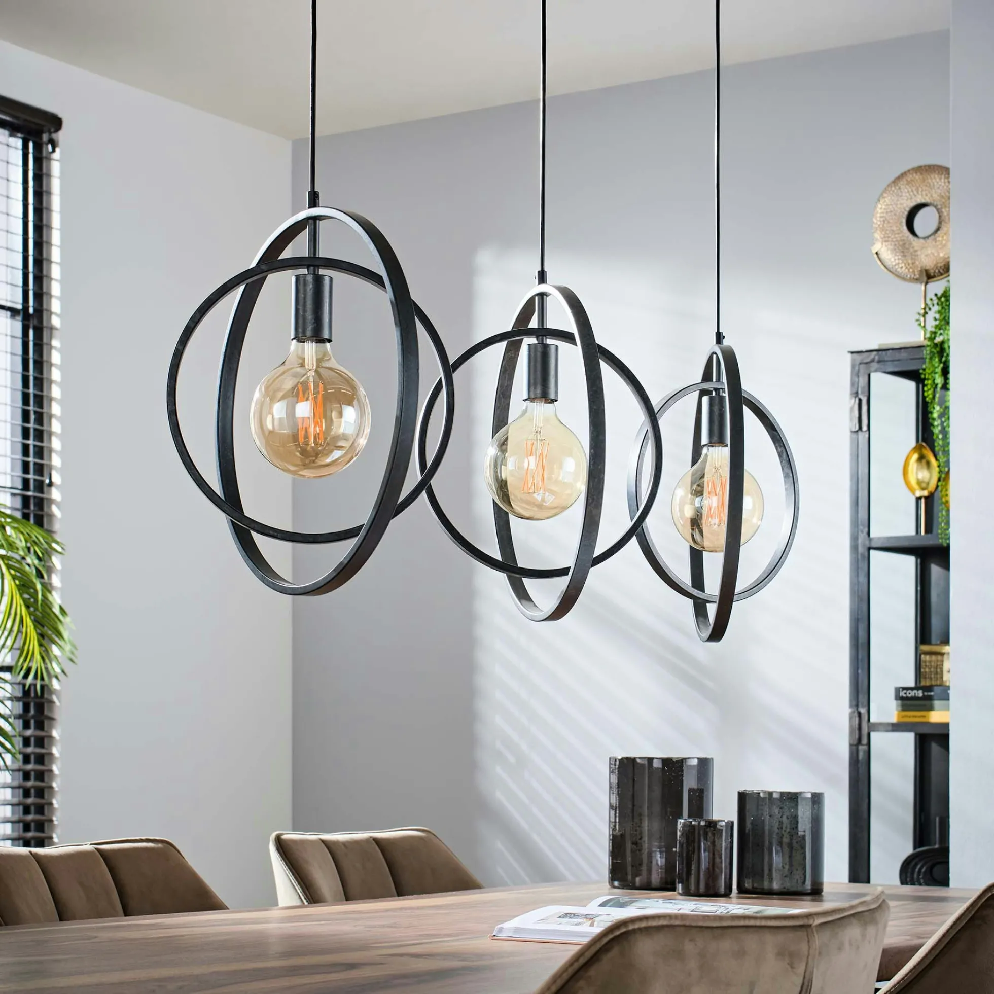 Suspension industrielle 3 lampes anneaux croisés TRIBECA