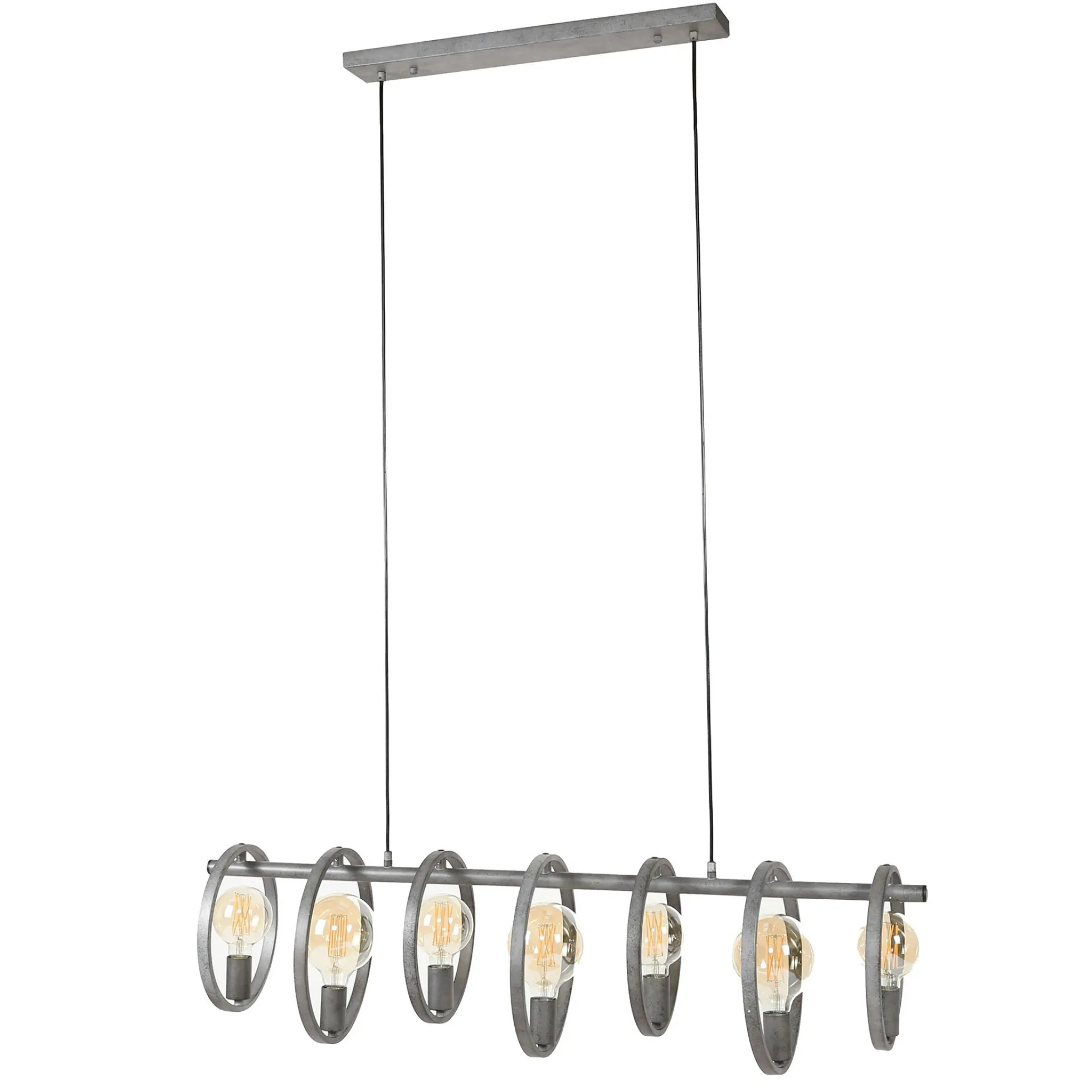 Suspension industrielle 7 lampes cercles finition argent vieilli RALF