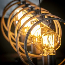 Suspension industrielle 7 lampes cercles finition argent vieilli RALF