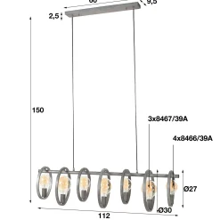 Suspension industrielle 7 lampes cercles finition argent vieilli RALF
