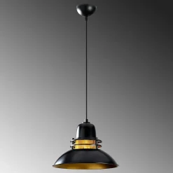 Suspension industrielle métal noir & doré, avec grille SILE