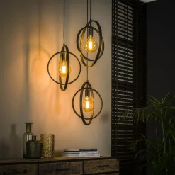 Suspension industrielle étagée 3 lampes anneaux croisés TRIBECA