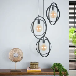 Suspension industrielle étagée 3 lampes anneaux croisés TRIBECA