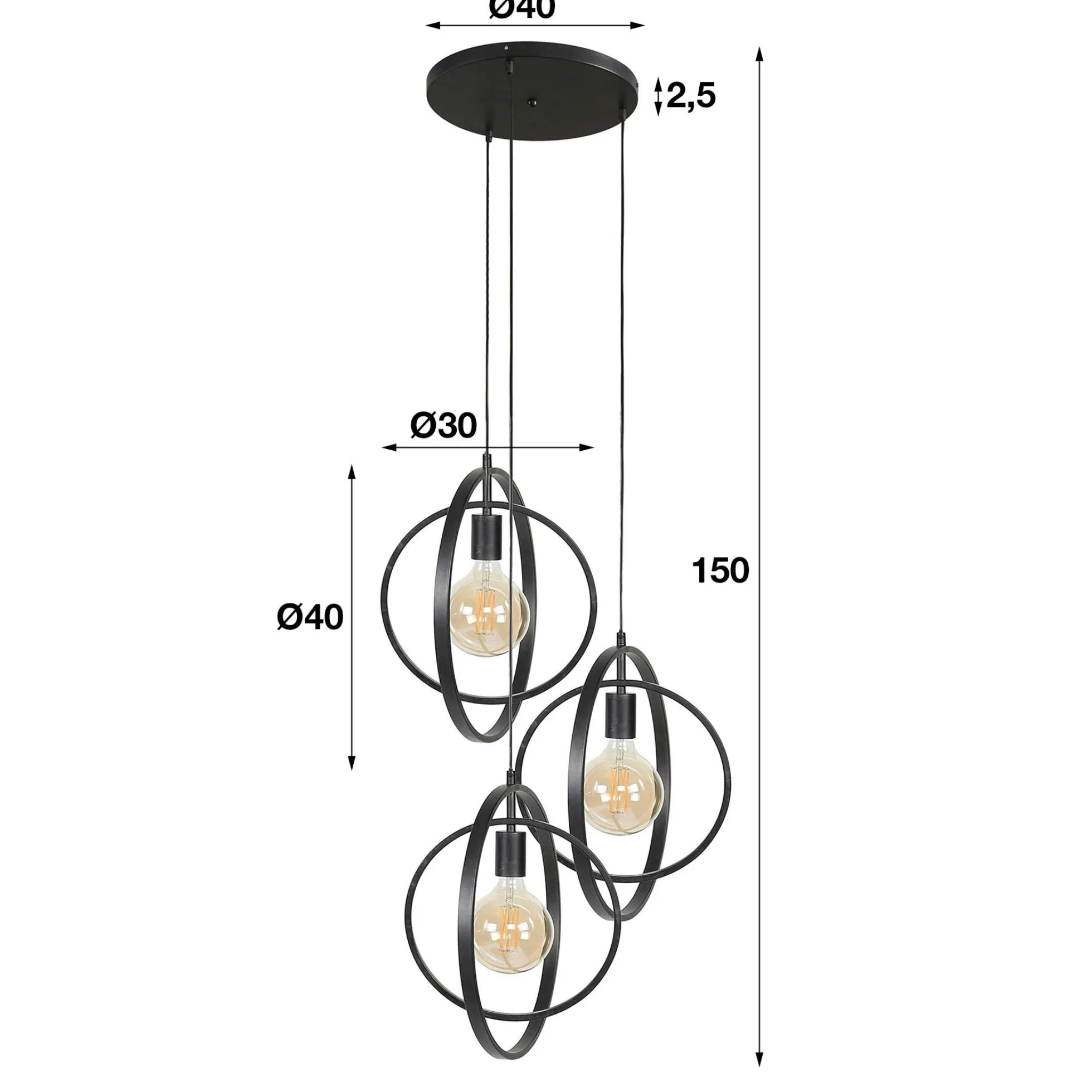 Suspension industrielle étagée 3 lampes anneaux croisés TRIBECA