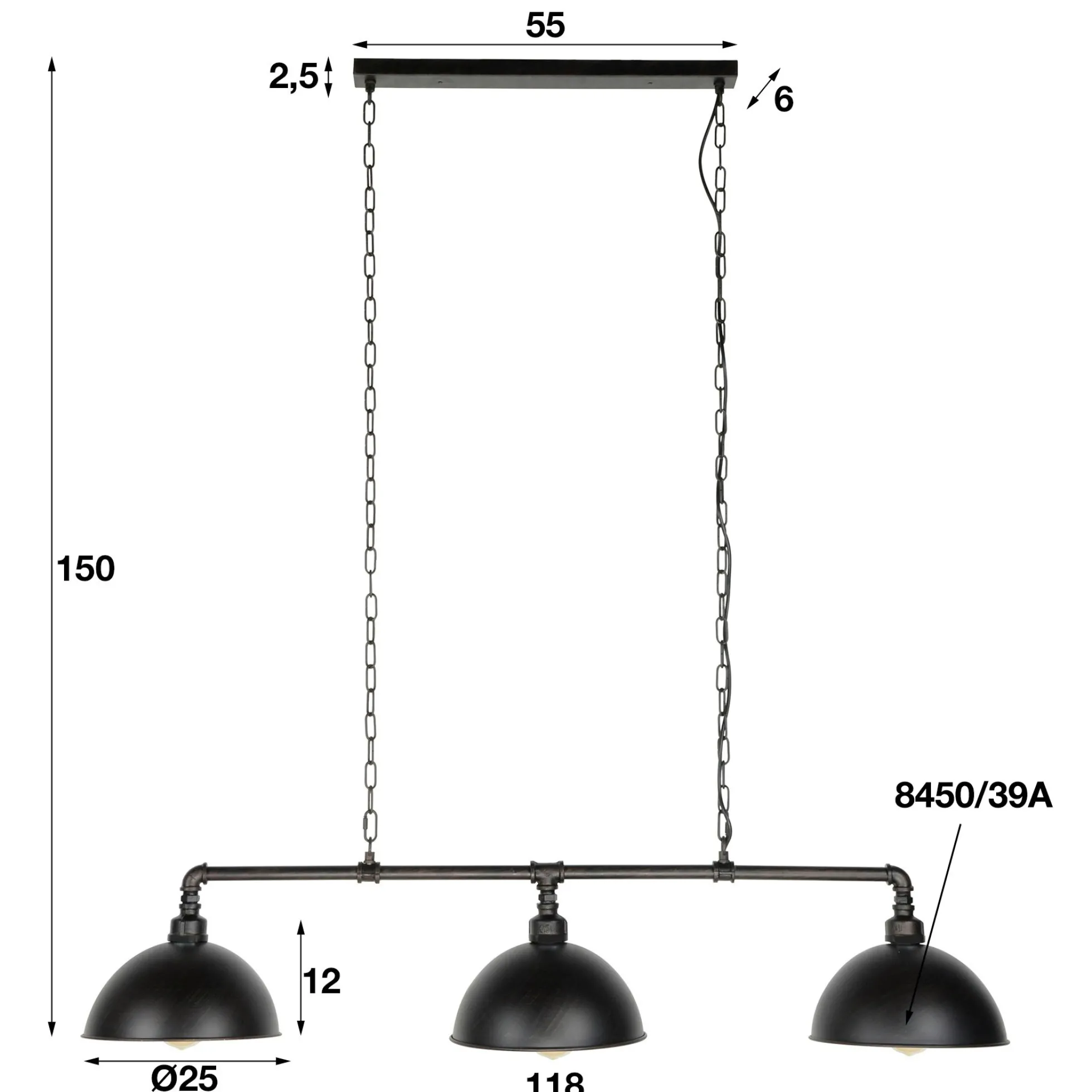 Suspension industrielle tuyau 3 demi-globes TRIBECA