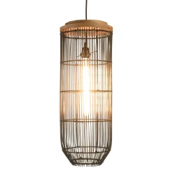 Suspension longue 25x25cm en rotin couleur noire et teck FOLELLI
