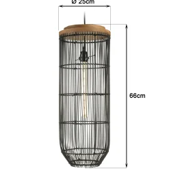 Suspension longue 25x25cm en rotin couleur noire et teck FOLELLI