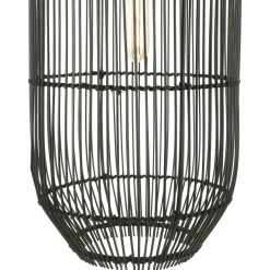 Suspension longue 25x25cm en rotin couleur noire et teck FOLELLI