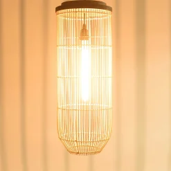 Suspension longue 25x25cm rotin couleur naturelle et teck FOLELLI