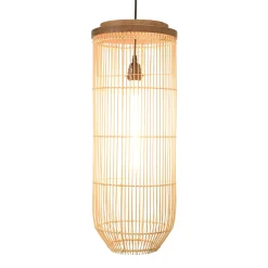 Suspension longue 25x25cm rotin couleur naturelle et teck FOLELLI