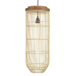 Suspension longue 25x25cm rotin couleur naturelle et teck FOLELLI