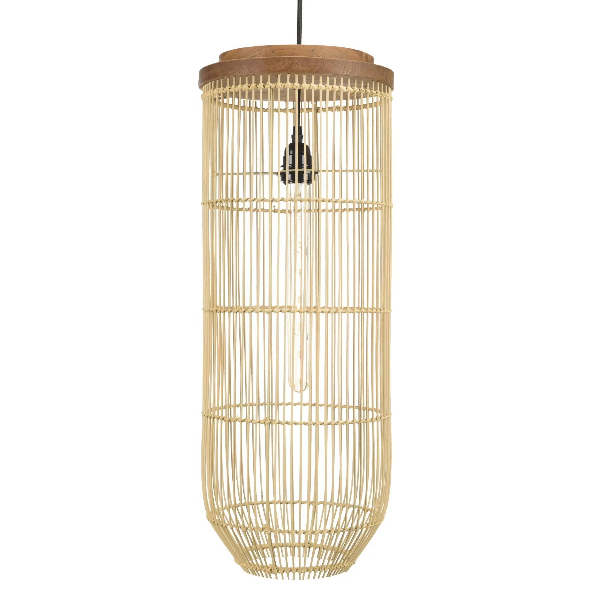 Suspension longue 25x25cm rotin couleur naturelle et teck FOLELLI
