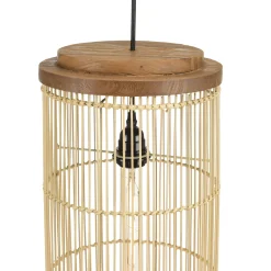 Suspension longue 25x25cm rotin couleur naturelle et teck FOLELLI