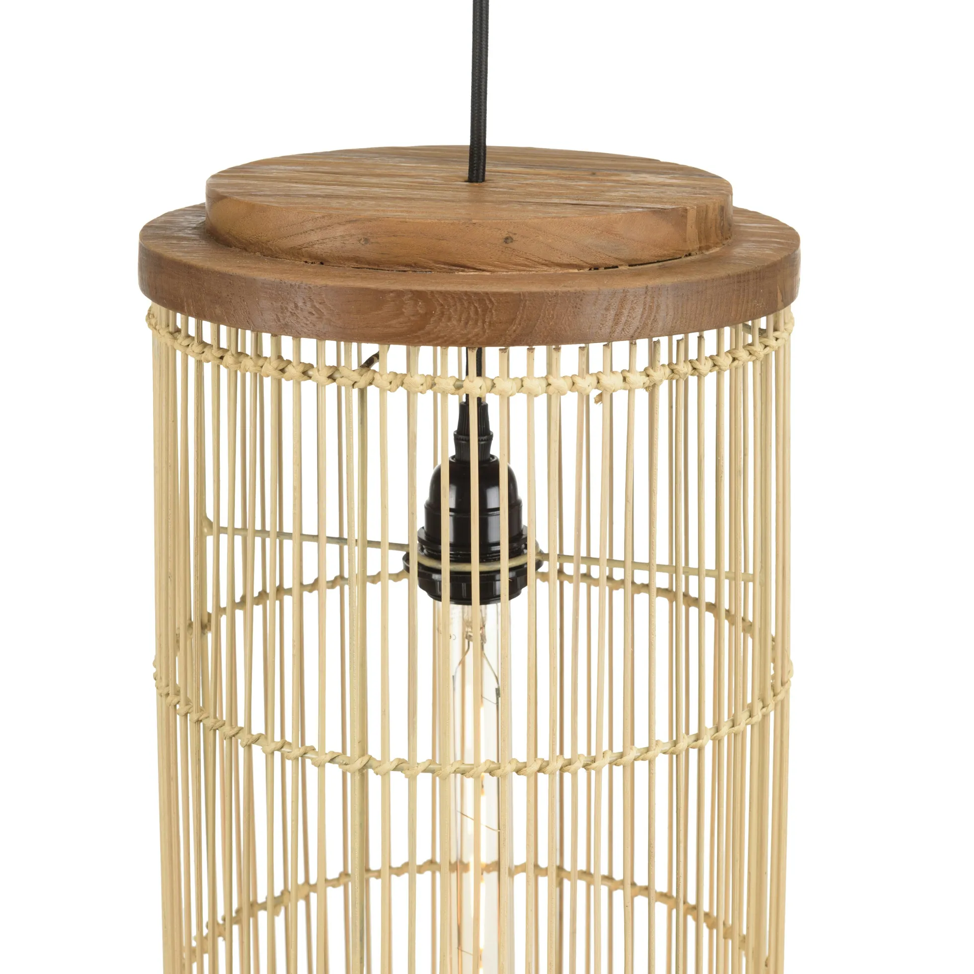 Suspension longue 25x25cm rotin couleur naturelle et teck FOLELLI