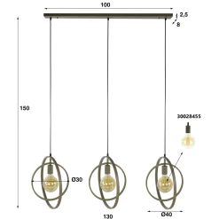 Suspension îlot beige mat, 3 anneaux pivotants métal TRIBECA