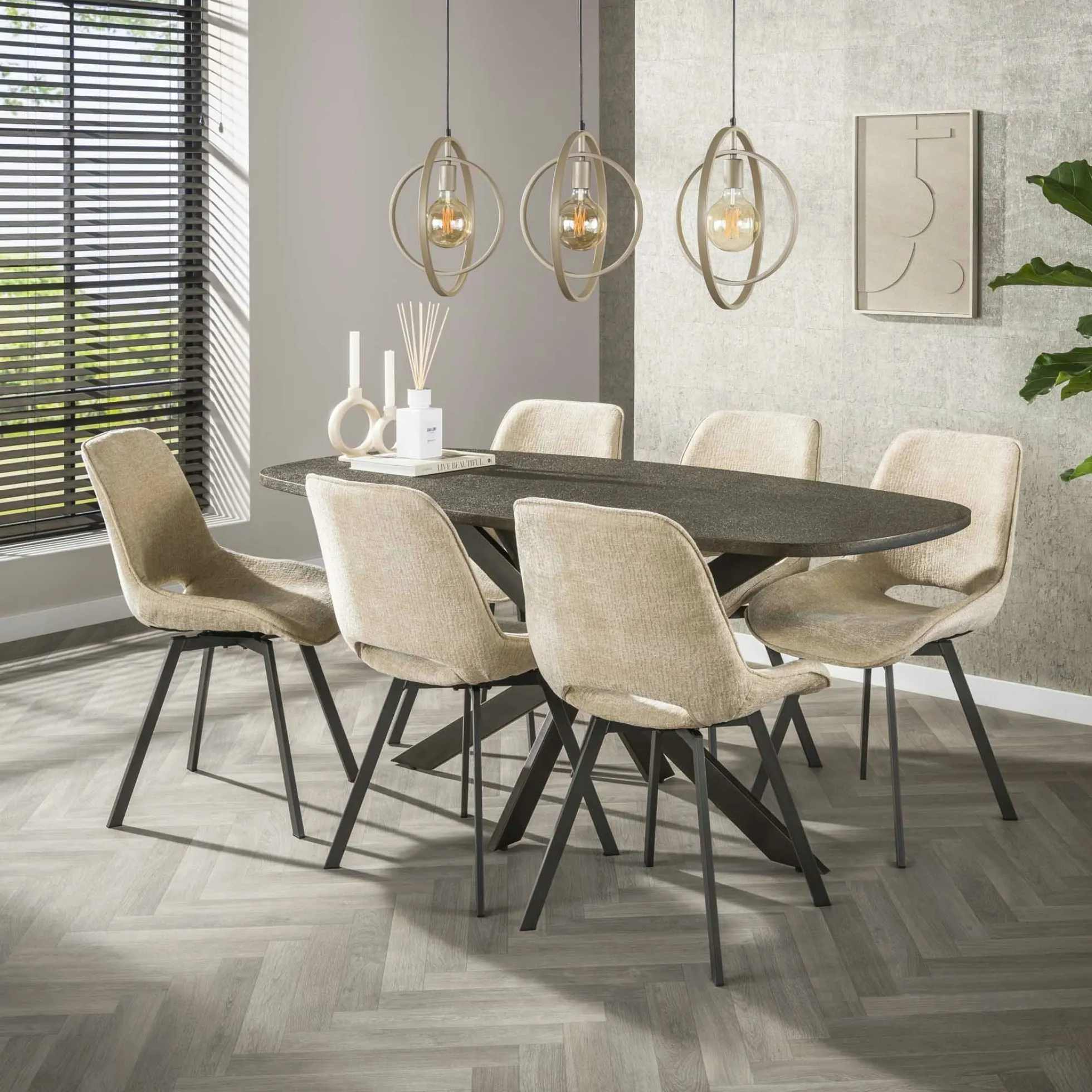Suspension îlot beige mat, 3 anneaux pivotants métal TRIBECA