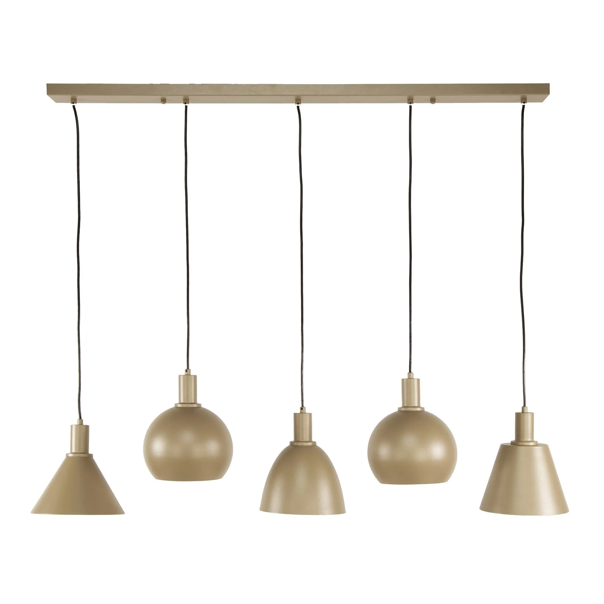 Suspension îlot cuisine 5 abat-jour métal beige TRIBECA