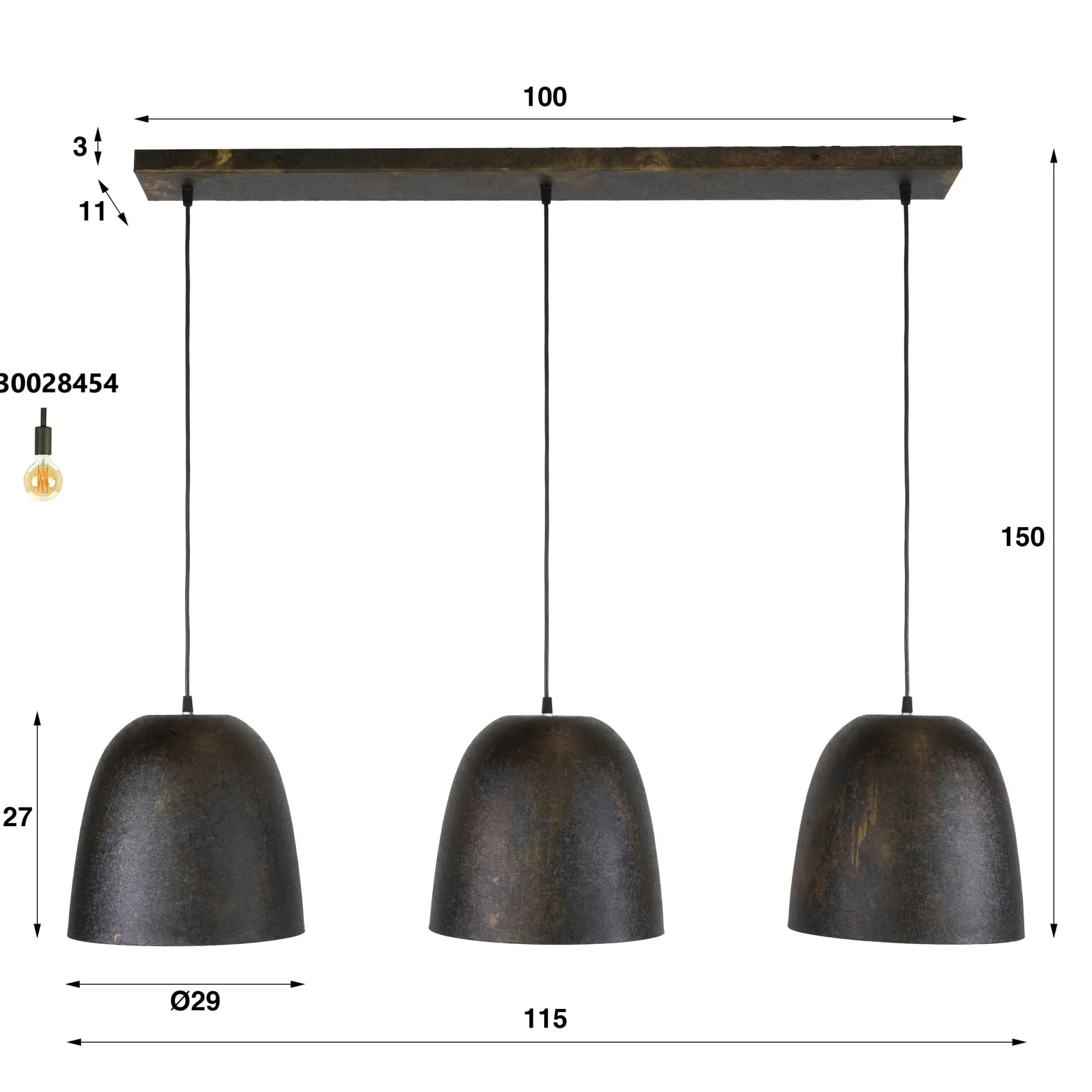 Suspension îlot cuisine 3 abat-jour brun vintage RALF
