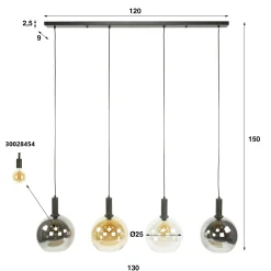 Suspension îlot cuisine 4 globes multicolores NOVA