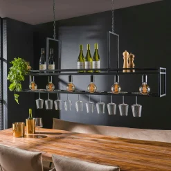 Suspension îlot cuisine 6 lampes avec support verres à pied, finition charbon RALF