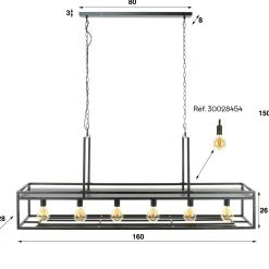Suspension îlot cuisine 6 lampes avec support verres à pied, finition charbon RALF
