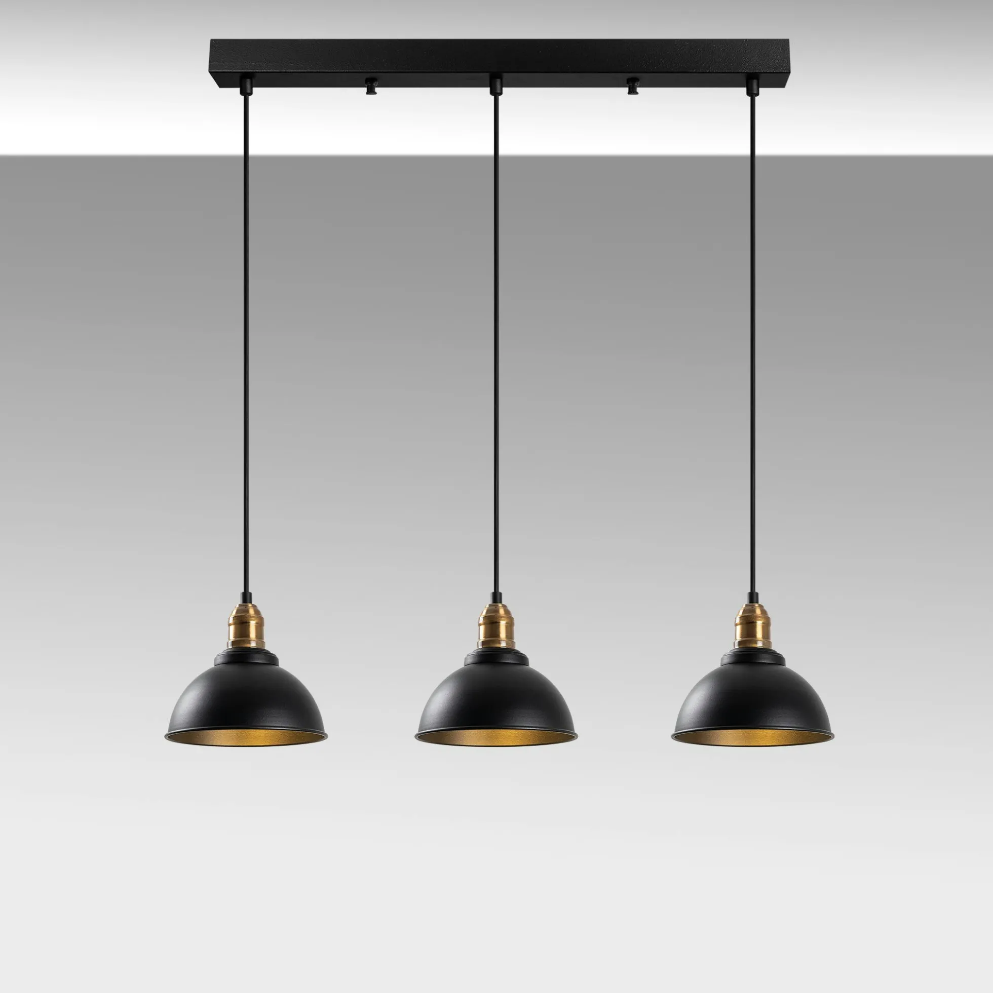 Suspension îlot cuisine – 3 lampes noir et or SILE