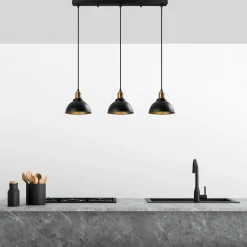 Suspension îlot cuisine – 3 lampes noir et or SILE