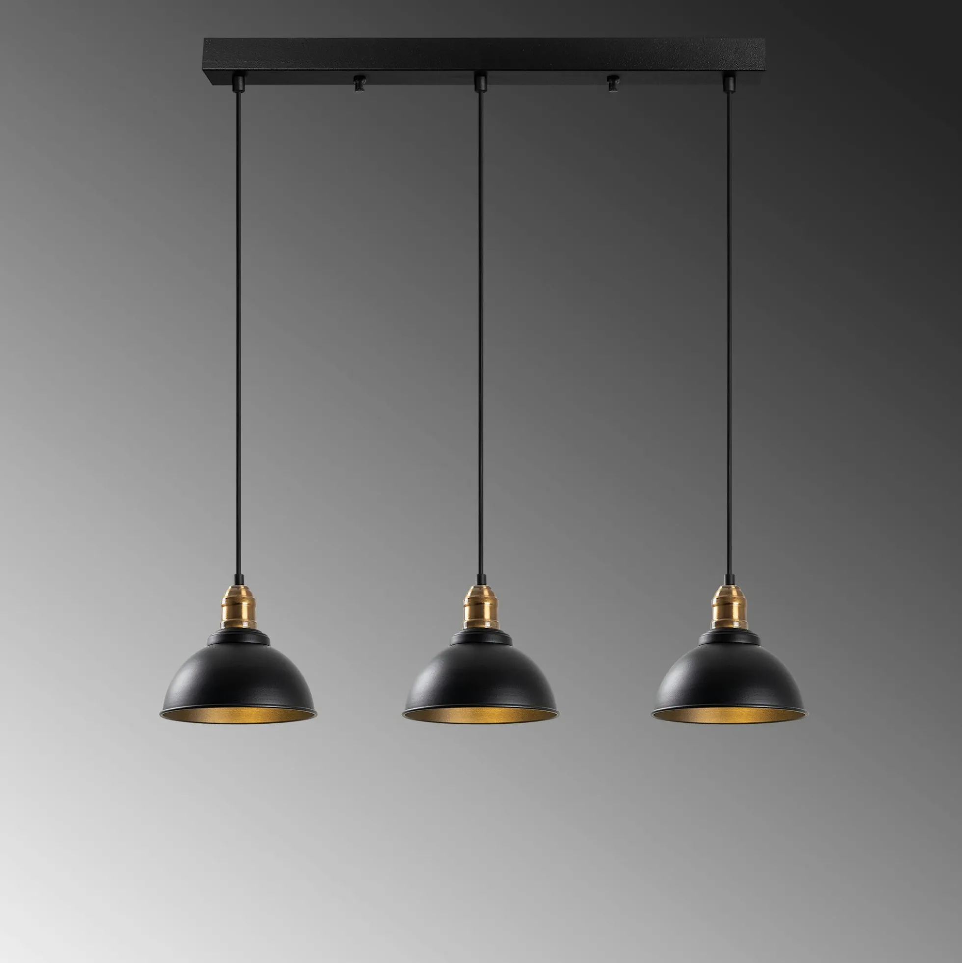 Suspension îlot cuisine – 3 lampes noir et or SILE