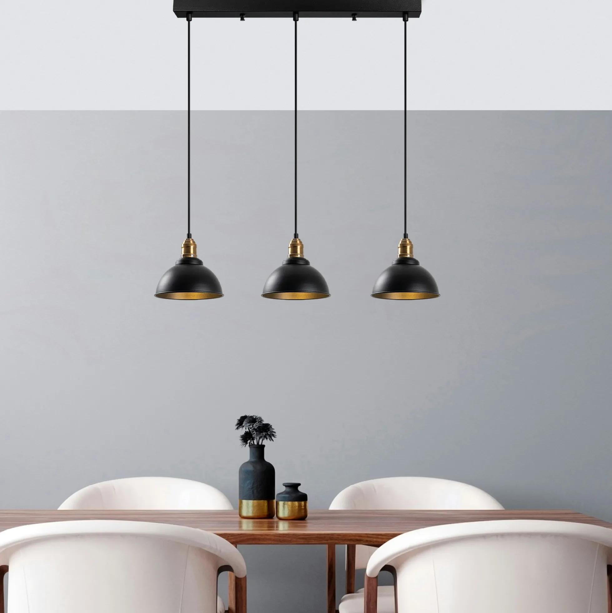 Suspension îlot cuisine – 3 lampes noir et or SILE
