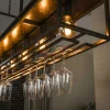 Suspension îlot cuisine métal brun avec support verres à pied 6 lampes RALF