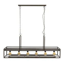 Suspension îlot cuisine métal brun avec support verres à pied 6 lampes RALF