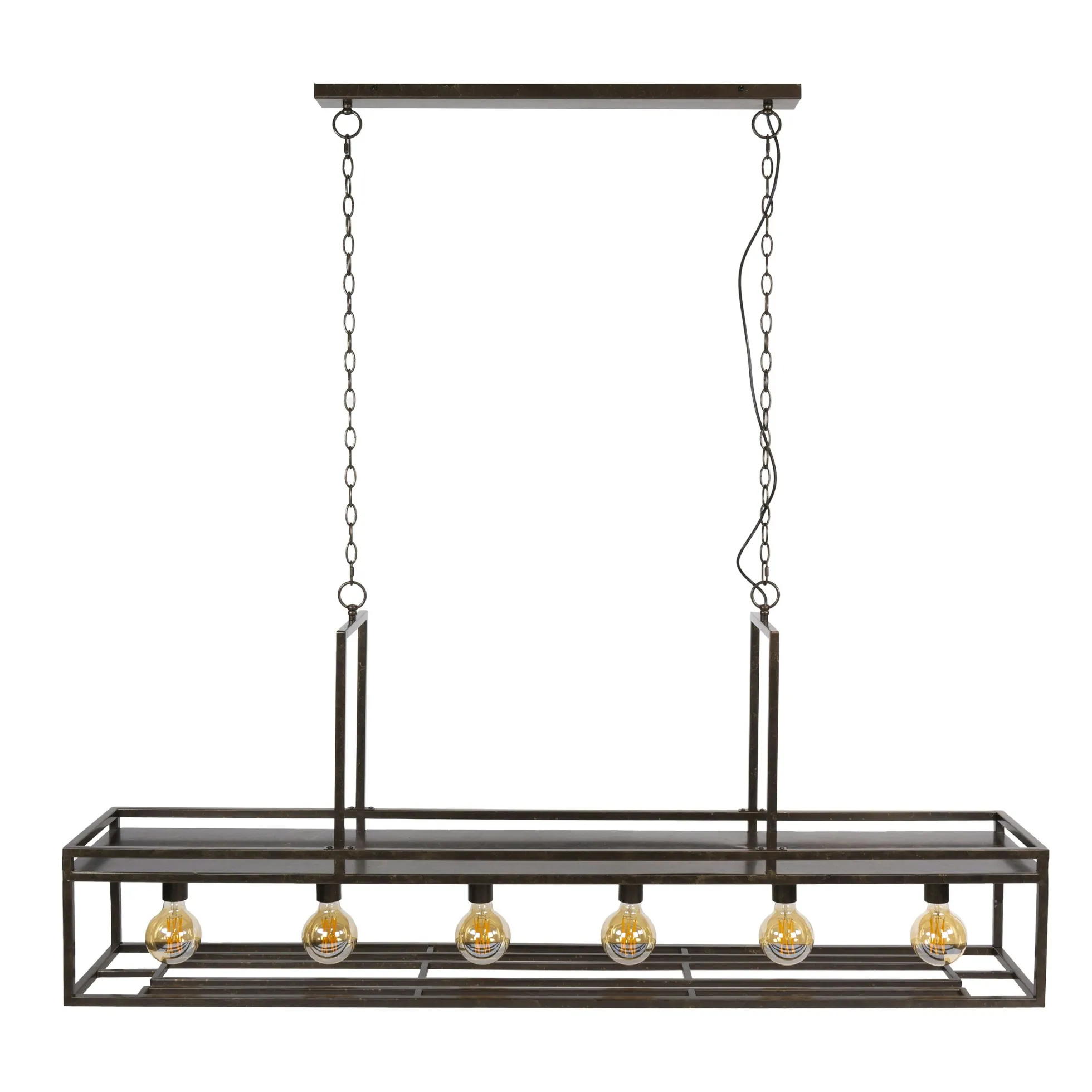 Suspension îlot cuisine métal brun avec support verres à pied 6 lampes RALF
