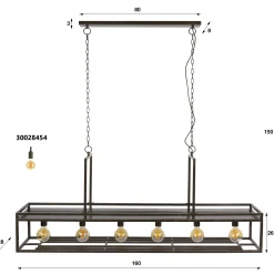 Suspension îlot cuisine métal brun avec support verres à pied 6 lampes RALF