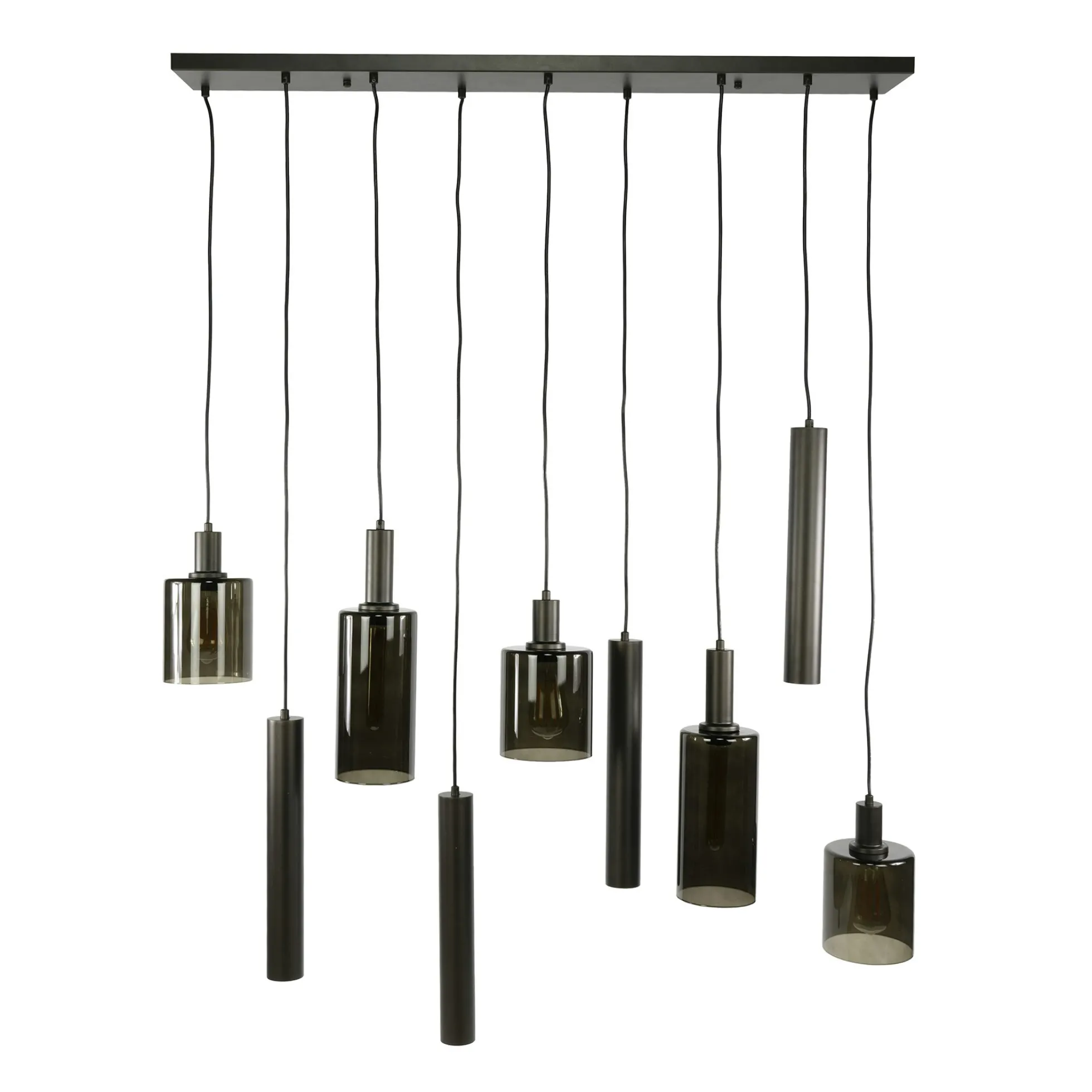 Suspension îlot cuisine verre brun et métal 9 lampes NOVA
