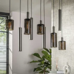 Suspension îlot cuisine verre brun et métal 9 lampes NOVA