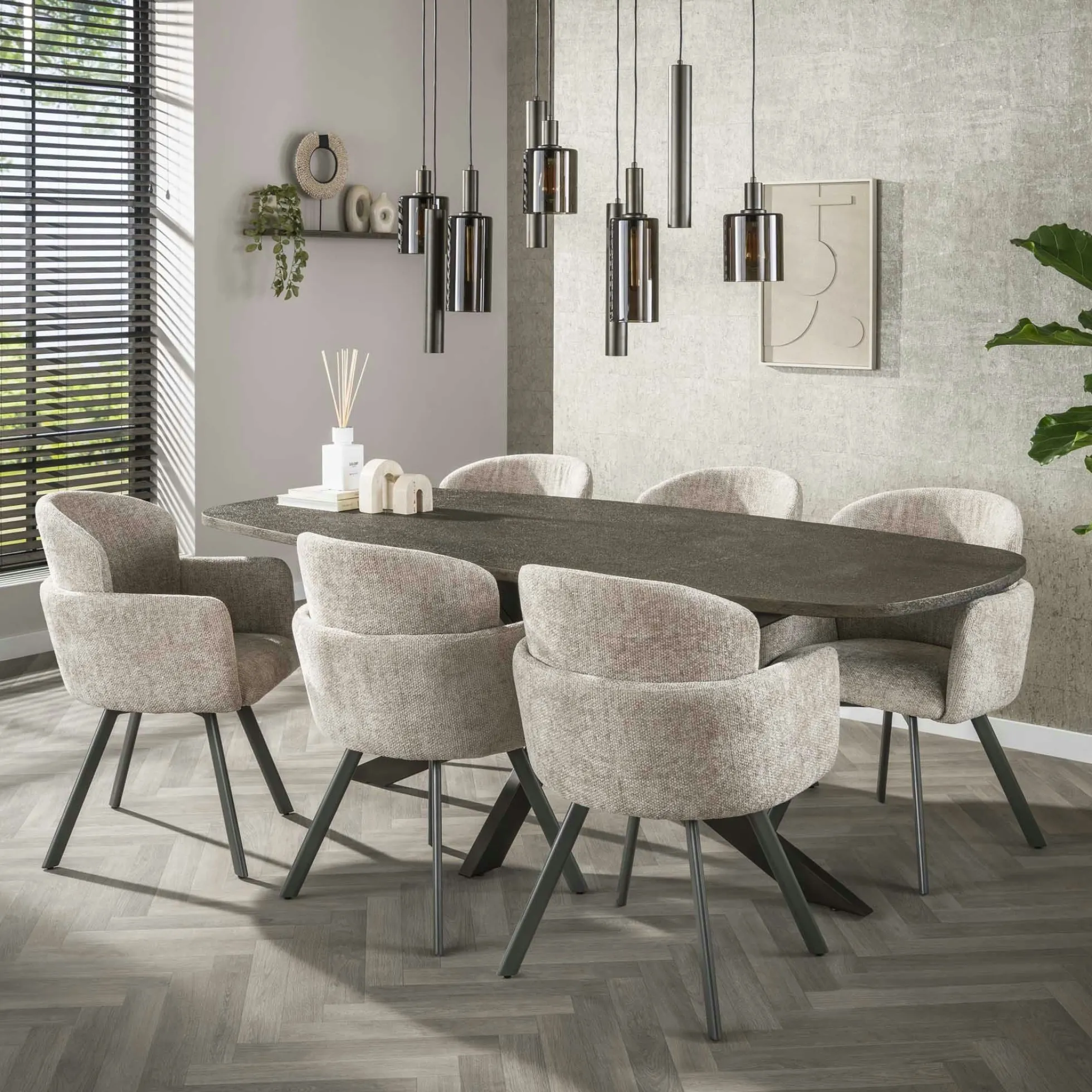 Suspension îlot cuisine verre brun et métal 9 lampes NOVA