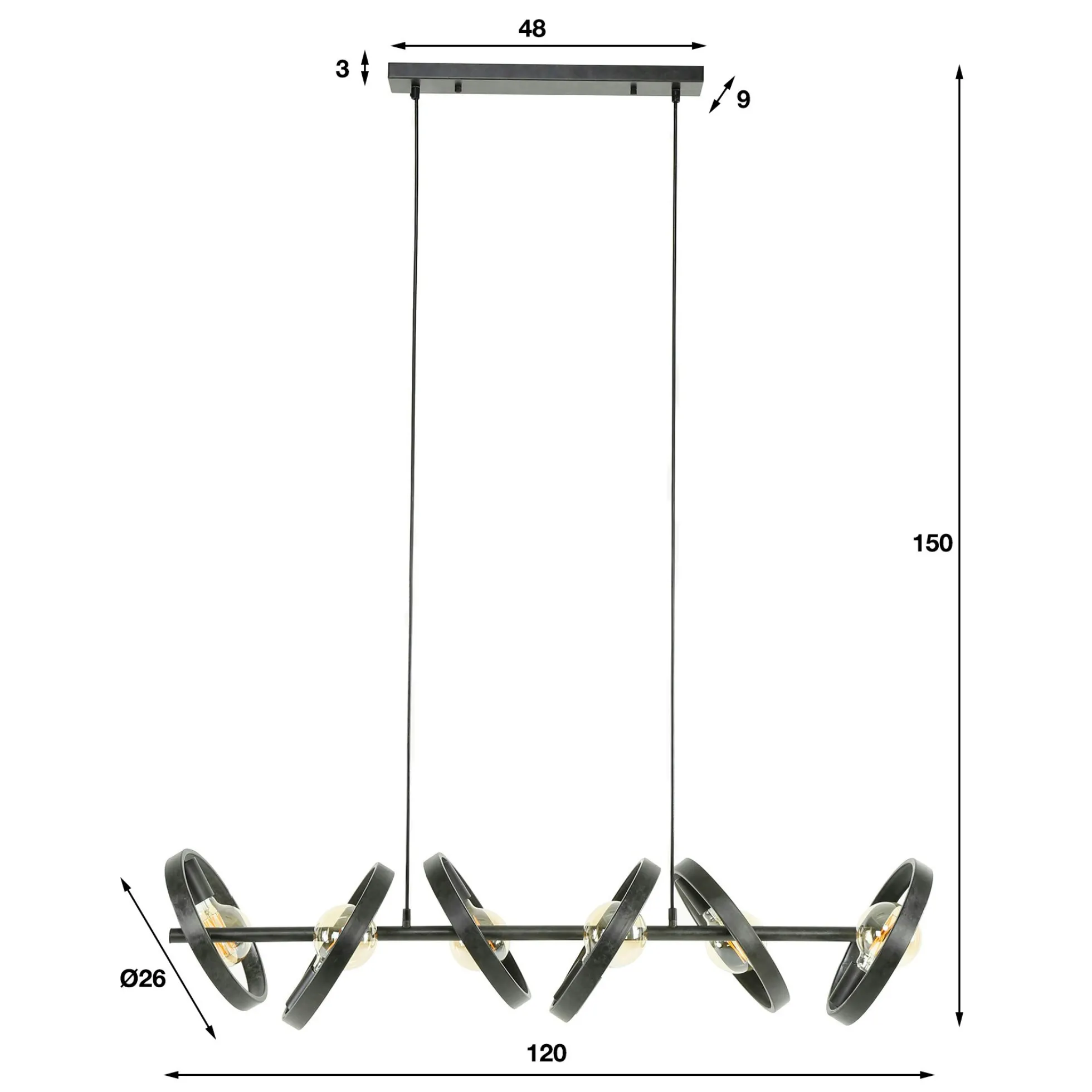 Suspension luminaire 6 anneaux RALF