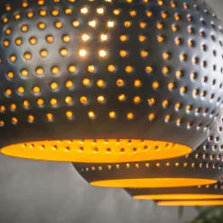 Suspension luminaire noir 4 lampes métal ajouré 130 cm JAVA