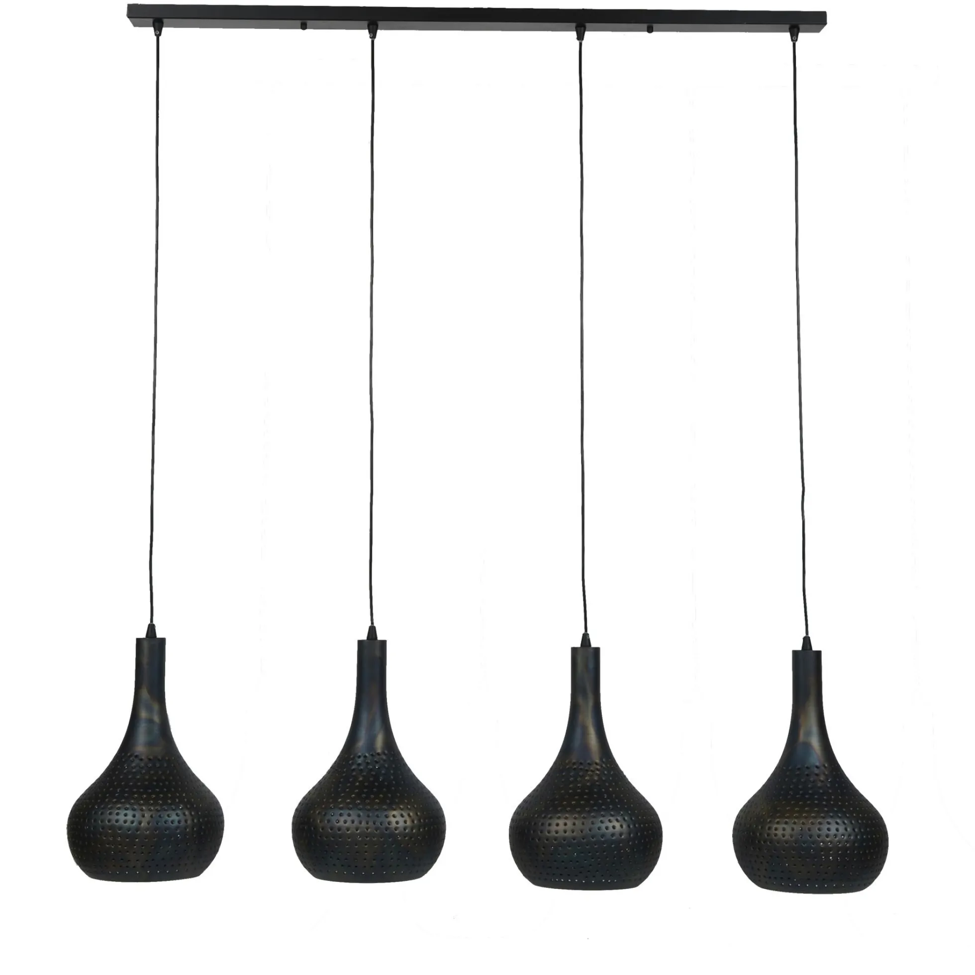 Suspension luminaire noir 4 lampes métal ajouré 130 cm JAVA