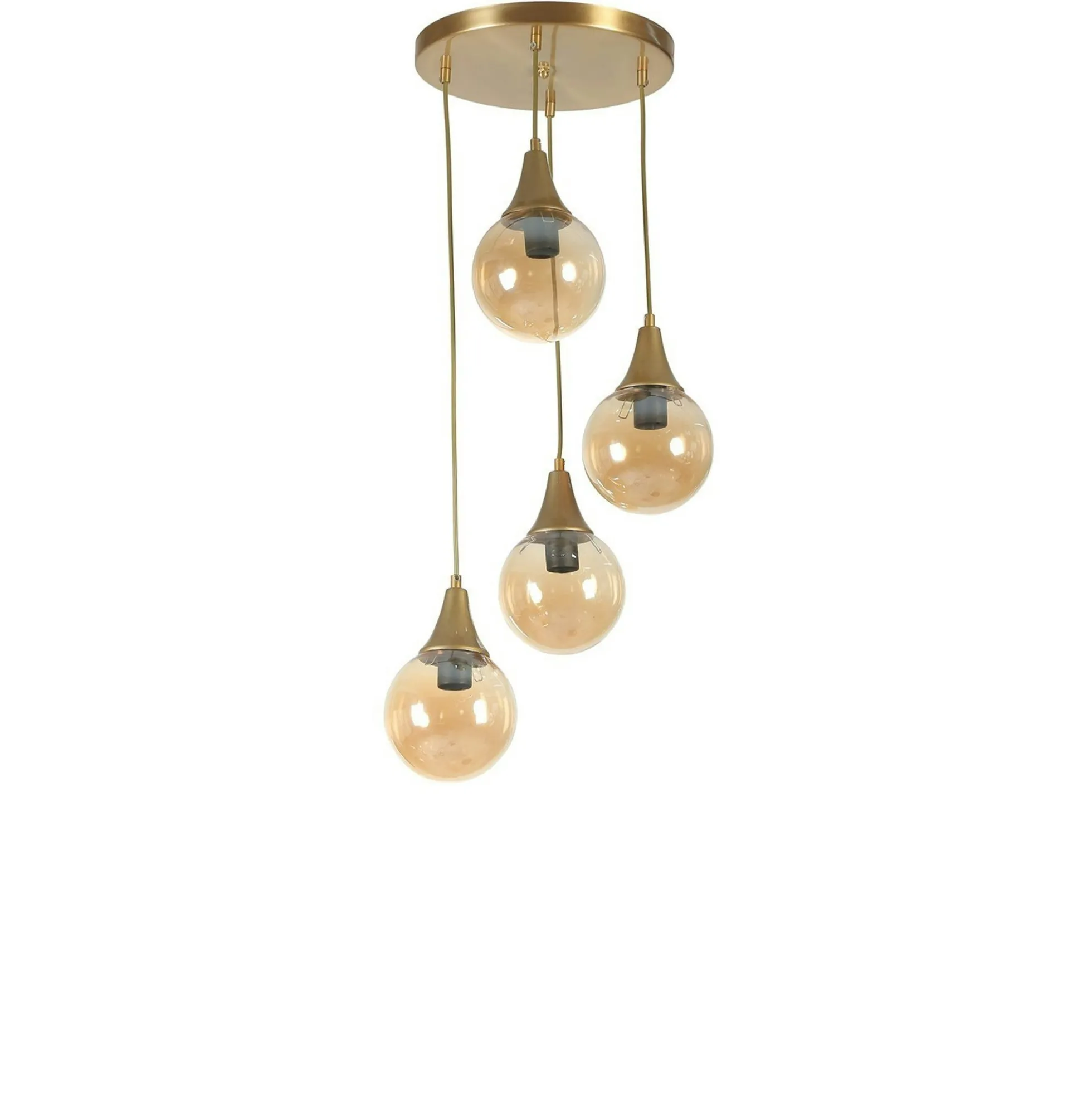 Suspension moderne dorée 4 globes verre ambré SIERRE