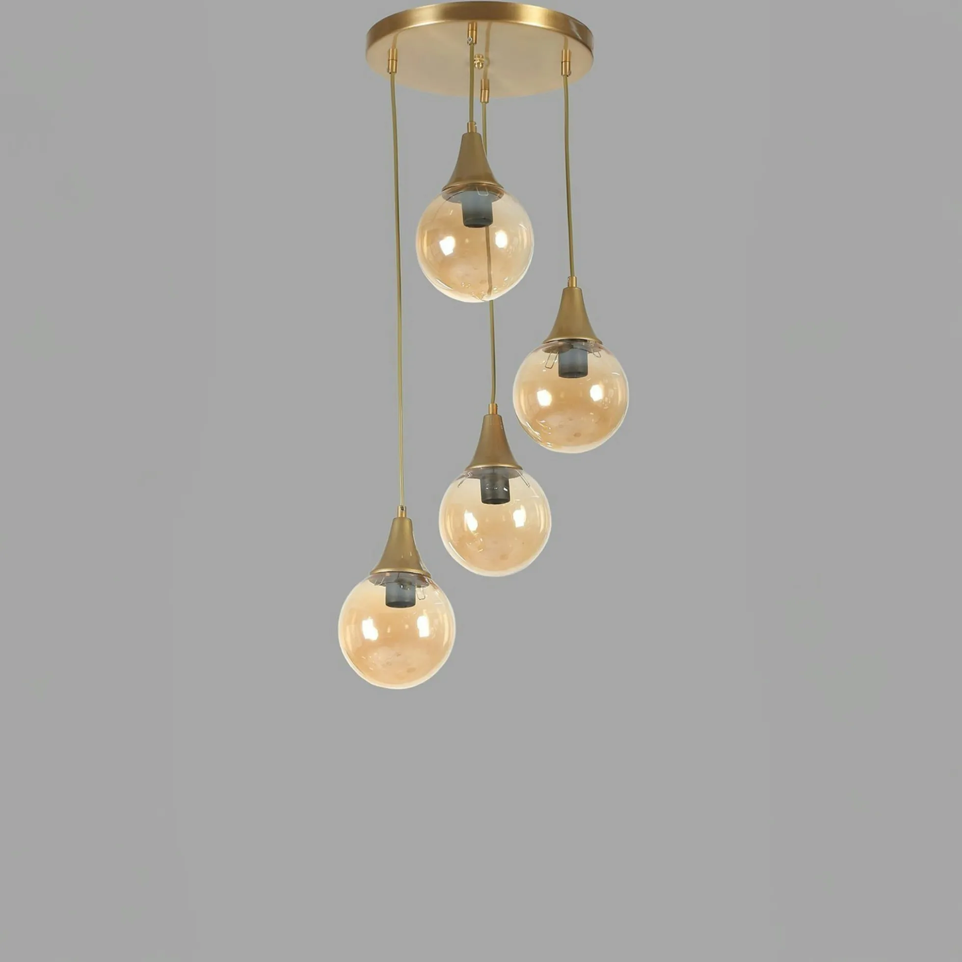 Suspension moderne dorée 4 globes verre ambré SIERRE