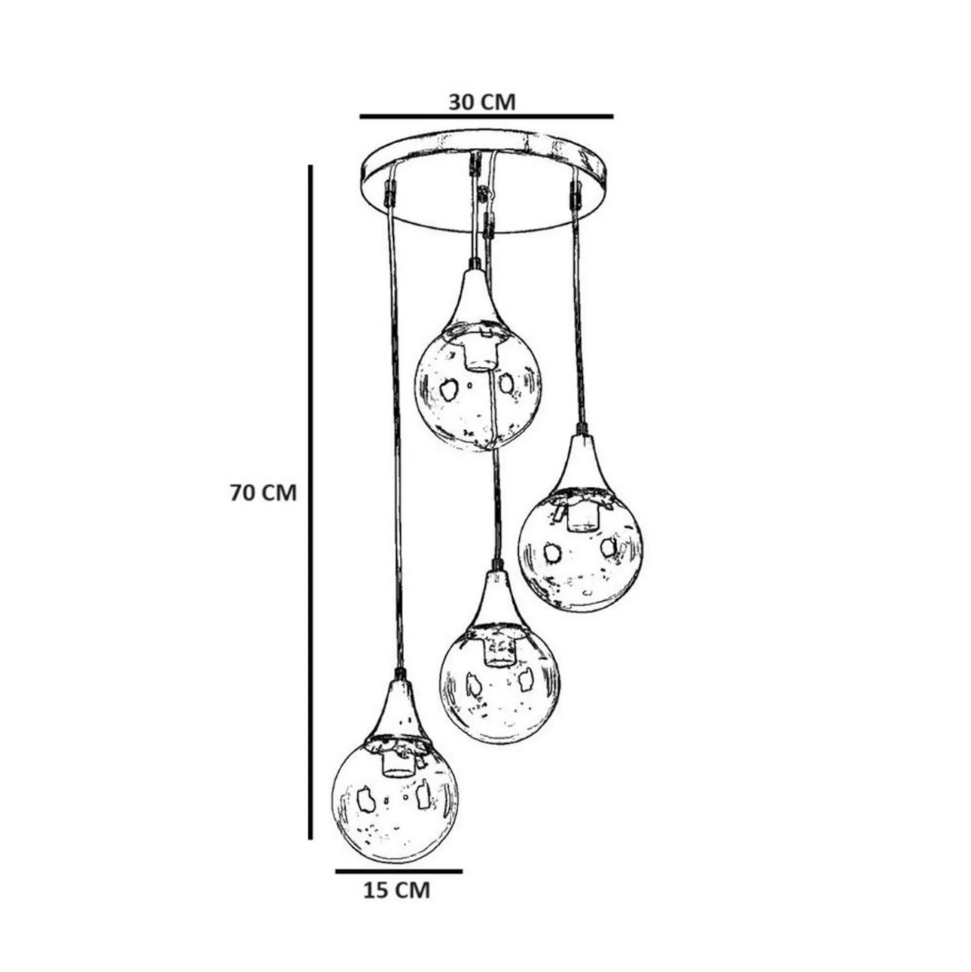 Suspension moderne dorée 4 globes verre ambré SIERRE
