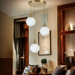 Suspension moderne dorée 3 globes verre dépoli SIERRE