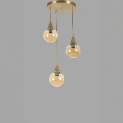 Suspension moderne dorée 3 globes verre ambré SIERRE