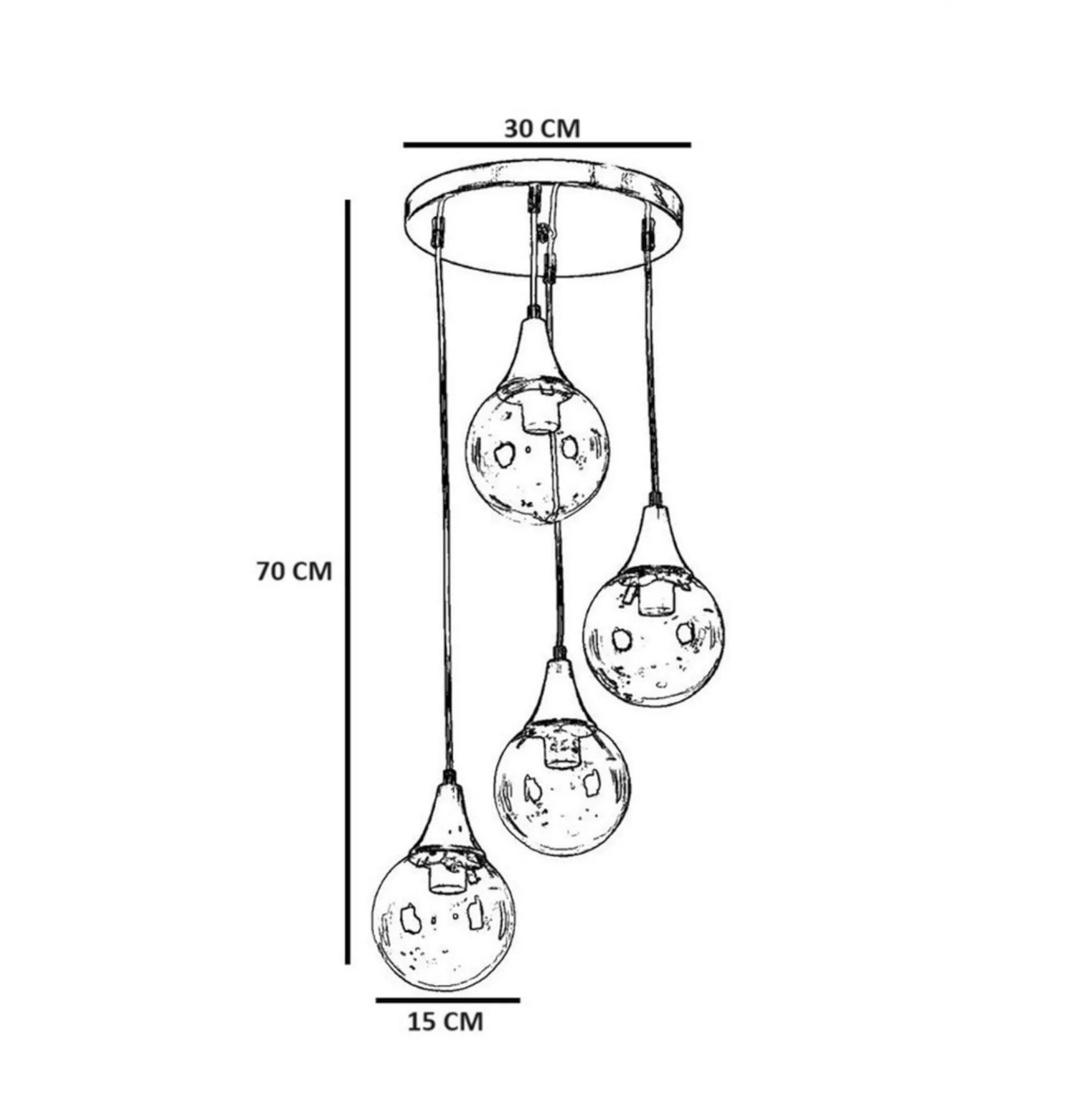 Suspension moderne dorée 4 globes verre dépoli SIERRE