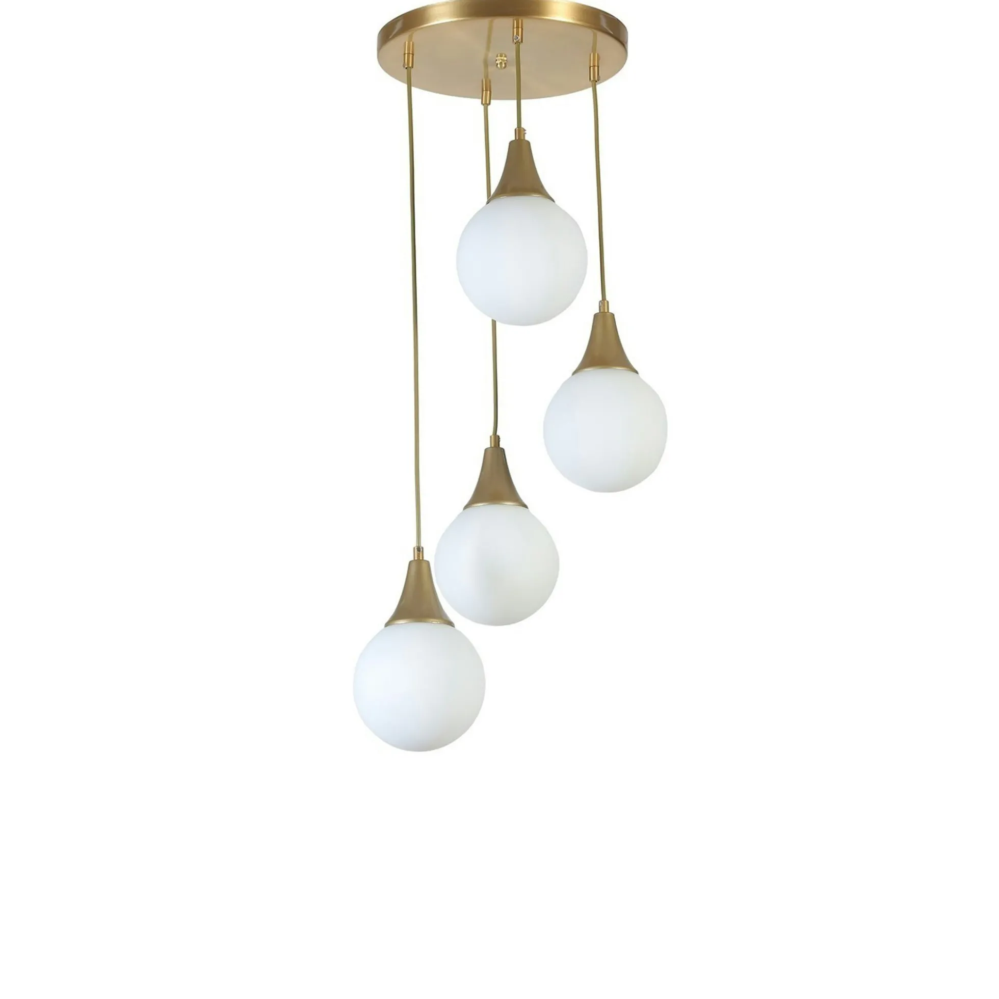 Suspension moderne dorée 4 globes verre dépoli SIERRE