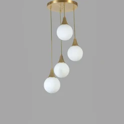 Suspension moderne dorée 4 globes verre dépoli SIERRE